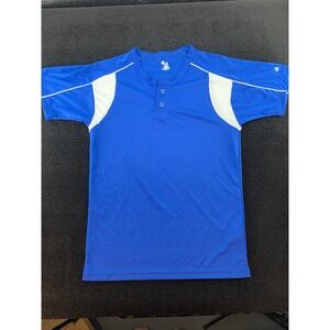 Badger Sport Blue Athletic Short Sleeve Button Up Shirt Women's Size S Polyester